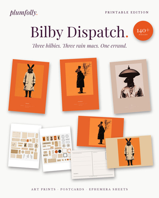 Bilby Dispatch printable set: three art prints, three postcards and four ephemera sheets