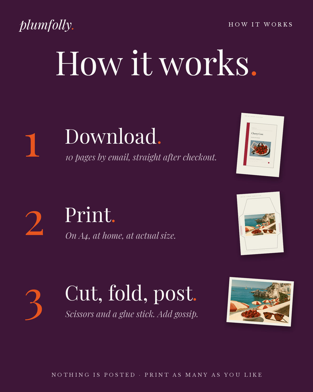 How it works: download, print, cut, fold and post