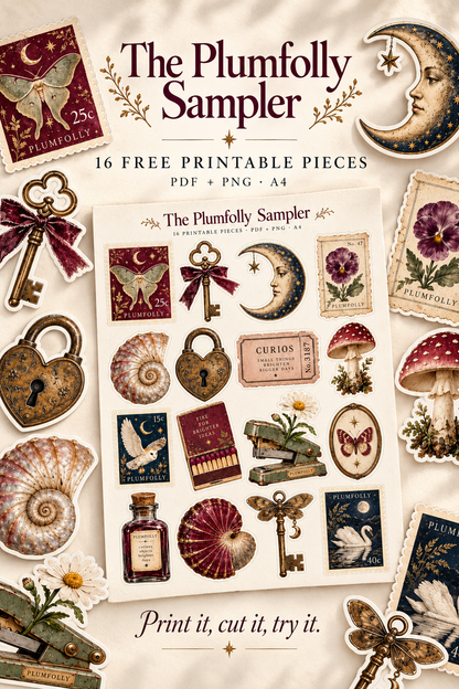Plumfolly free sampler, sixteen printable cut-out pieces