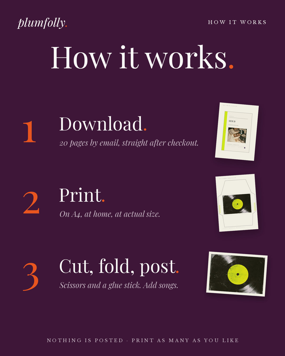 How it works: download, print, cut, fold and post